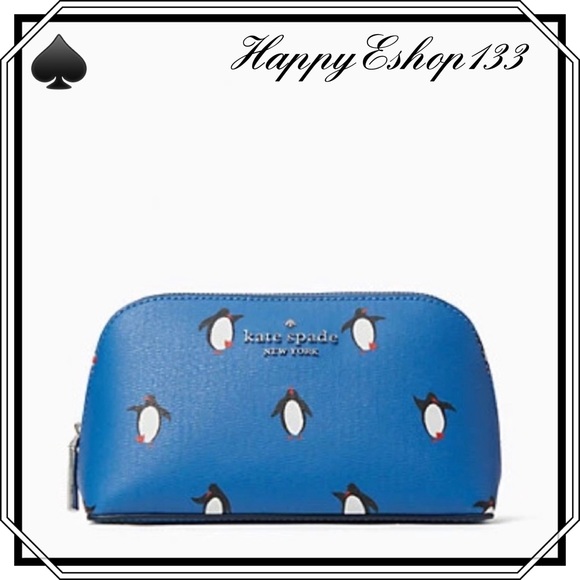 ♠️kate spade Arctic Friends Penguin Cosmetic Case, Blue Multi NWT - Picture 11 of 11